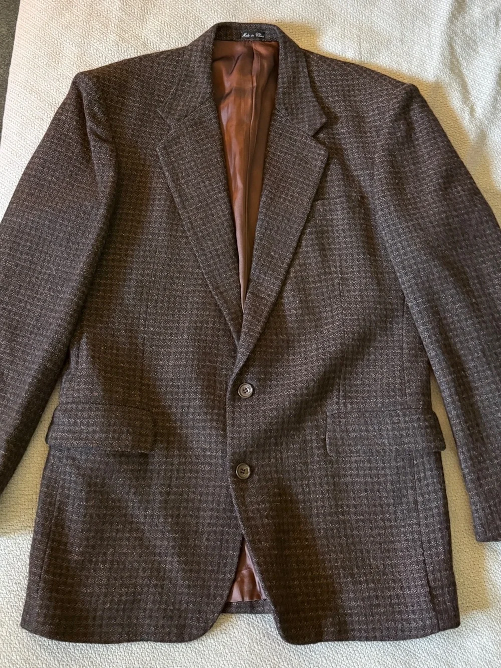 Vintage Guy Laroche Fleck Brown Black Fleck Tweed Sport Coat Jacket Blazer 40L